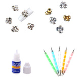 Maxbell 5pcs Dual-head Nail Art Dotting Painting Pen+10pcs Nail Art Decoration Charms Glitter Jewelry +1 Bottle Glue