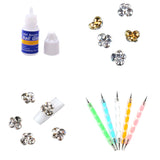 Maxbell 5pcs Dual-head Nail Art Dotting Painting Pen+10pcs Nail Art Decoration Charms Glitter Jewelry +1 Bottle Glue