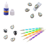 Maxbell 5pcs Nail Art Design Dotting Pen+10pcs Nail Tips Decorations Jewelry Rhinestones+1 Bottle Glue