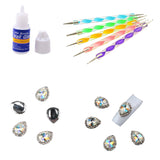 Maxbell 5pcs Nail Art Design Dotting Pen+10pcs Nail Tips Decorations Jewelry Rhinestones+1 Bottle Glue