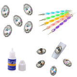 Maxbell 5pcs Nail Art Design Dotting Pen+10pcs Nail Tips Decorations Jewelry Rhinestones+1 Bottle Glue