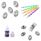 Maxbell 5pcs Nail Art Design Dotting Pen+10pcs Nail Tips Decorations Jewelry Rhinestones+1 Bottle Glue