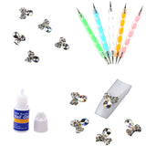 Maxbell 5pcs Dual-head Nail Art Dotting Painting Pen+10pcs Nail Art Decoration Charms Glitter Jewelry +1 Bottle Glue