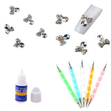 Maxbell 5pcs Dual-head Nail Art Dotting Painting Pen+10pcs Nail Art Decoration Charms Glitter Jewelry +1 Bottle Glue