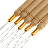 Maxbell 5Pcs/Set Wooden Hair Extensions Loop Needle Threader Wire Pulling Hook Tool for Beads and Feathers