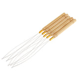 Maxbell 5Pcs/Set Wooden Hair Extensions Loop Needle Threader Wire Pulling Hook Tool for Beads and Feathers
