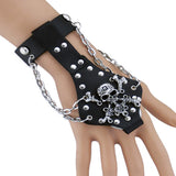 Maxbell Punk Biker Hip Hop Rivet Skull Chain Leather Bracelet Glove Ring Set Cool Mens Jewelry