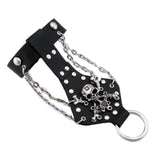 Maxbell Punk Biker Hip Hop Rivet Skull Chain Leather Bracelet Glove Ring Set Cool Mens Jewelry