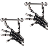 Maxbell 2pcs Punk Skeleton Hand Skull Dangle 18G Nipple Bars Barbells Piercing Rings