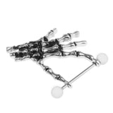 Maxbell 2pcs Punk Skeleton Hand Skull Dangle 18G Nipple Bars Barbells Piercing Rings