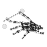 Maxbell 2pcs Punk Skeleton Hand Skull Dangle 18G Nipple Bars Barbells Piercing Rings