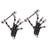 Maxbell 2pcs Punk Skeleton Hand Skull Dangle 18G Nipple Bars Barbells Piercing Rings