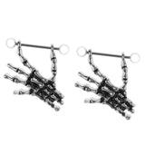 Maxbell 2pcs Punk Skeleton Hand Skull Dangle 18G Nipple Bars Barbells Piercing Rings