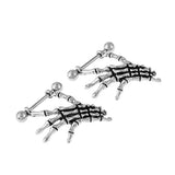 Maxbell 2pcs Punk Skeleton Hand Skull Dangle 18G Nipple Bars Barbells Piercing Rings