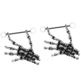 Maxbell 2pcs Punk Skeleton Hand Skull Dangle 18G Nipple Bars Barbells Piercing Rings