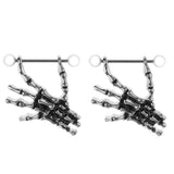 Maxbell 2pcs Punk Skeleton Hand Skull Dangle 18G Nipple Bars Barbells Piercing Rings