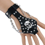 Maxbell Punk Men's Biker Alloy Rivet Studs Leather Skull Skeleton Hand Finger Chain Bracelet