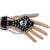 Maxbell Punk Men's Biker Alloy Rivet Studs Leather Skull Skeleton Hand Finger Chain Bracelet