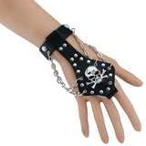 Maxbell Punk Men's Biker Alloy Rivet Studs Leather Skull Skeleton Hand Finger Chain Bracelet