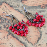 Maxbell Red Beads Bunch Earrings Dangle Ethnic Tribe Fashion Ear Fish Hook Jewelry