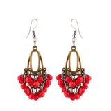 Maxbell Red Beads Bunch Earrings Dangle Ethnic Tribe Fashion Ear Fish Hook Jewelry