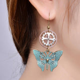 Maxbell Vintage Butterfly Hollow Clover Gears Women's Steampunk Fashion Drop Earring