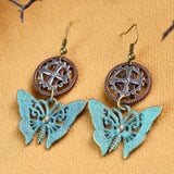 Maxbell Vintage Butterfly Hollow Clover Gears Women's Steampunk Fashion Drop Earring