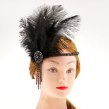 Maxbell Vintage Black Feather Crystal Headband Charleston Headpiece Women's Flapper Fancy Dress