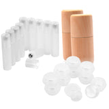 Maxbell 10pcs Empty Eye Cream Jars+2pcs Wood Essential Oil Bottles Storage Box +10x Roll-on Perfume Containers