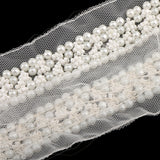 Maxbell 1 Yard Artificial Pearl Beaded Mesh Ribbon Lace Trim Embellished for Dance Clothes DIY Craft Supply