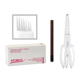 Maxbell Manual Eyebrow Tattoo Pen & 50pcs Microblading Needles with Eyebrow Golden Ratio Ruler Stencil Caliper