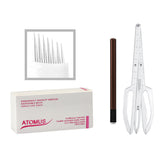 Maxbell Manual Eyebrow Tattoo Pen & 50pcs Microblading Needles with Eyebrow Golden Ratio Ruler Stencil Caliper