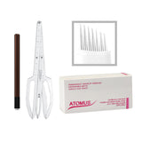 Maxbell Manual Eyebrow Tattoo Pen & 50pcs Microblading Needles with Eyebrow Golden Ratio Ruler Stencil Caliper