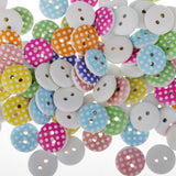 Maxbell 100 Pieces Dots Printed Round 2 Holes Wooden Buttons for Sewing DIY Craft 13mm