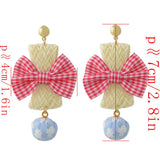 Maxbell Fashion Earrings Large Pink Plaid Fabric Bow Earrings Plush Ball Drop Dangle