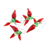 Maxbell 2 Pairs Red Hot Lampwork Glass Cluster Chili Pepper Dangle Earrings Stylish