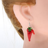 Maxbell 2 Pairs Red Hot Lampwork Glass Cluster Chili Pepper Dangle Earrings Stylish