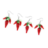 Maxbell 2 Pairs Red Hot Lampwork Glass Cluster Chili Pepper Dangle Earrings Stylish