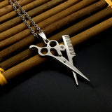 Maxbell Men Hip Hop Scissor Comb Pendants Necklaces Stainless Steel Hair Stylist Jewelry