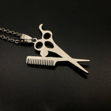 Maxbell Men Hip Hop Scissor Comb Pendants Necklaces Stainless Steel Hair Stylist Jewelry