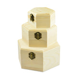 Maxbell 3Pcs 3Sizes Hexagon Wooden Watch Earrings Jewelry Treasure Case Storage Box Memorial Keepsake Container