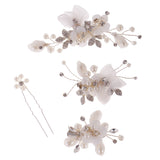 Maxbell 4 Pieces Wedding Party Bridal Barrettes Rhinestone Pearl Tulle Flower Twisted Wire Hairpin Hair Clips Women Hair Accessories