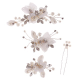 Maxbell 4 Pieces Wedding Party Bridal Barrettes Rhinestone Pearl Tulle Flower Twisted Wire Hairpin Hair Clips Women Hair Accessories