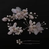 Maxbell 4 Pieces Wedding Party Bridal Barrettes Rhinestone Pearl Tulle Flower Twisted Wire Hairpin Hair Clips Women Hair Accessories