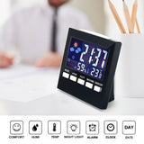 Maxbell Thermometer Monitor, Humidity Monitor LCD Screen Electronic Digital Display Indoor Temperature Gauge Humidity Meter with Alarm Clock, Calendar, Voice Control Backlight Black