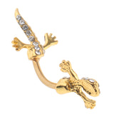 Maxbell Stainless Steel Crystal Zircon Gecko Animal Dangle Navel Belly Button Ring