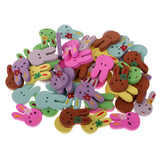 Maxbell 50 Pieces Assorted Color Cute Rabbit Shape 2 Holes Wooden Buttons for Sewing DIY Craft 25mm