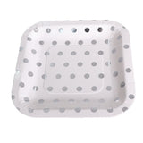 Maxbell 6x Shiny Silver Polka Dots White Paper Plates Disposable Party Tableware
