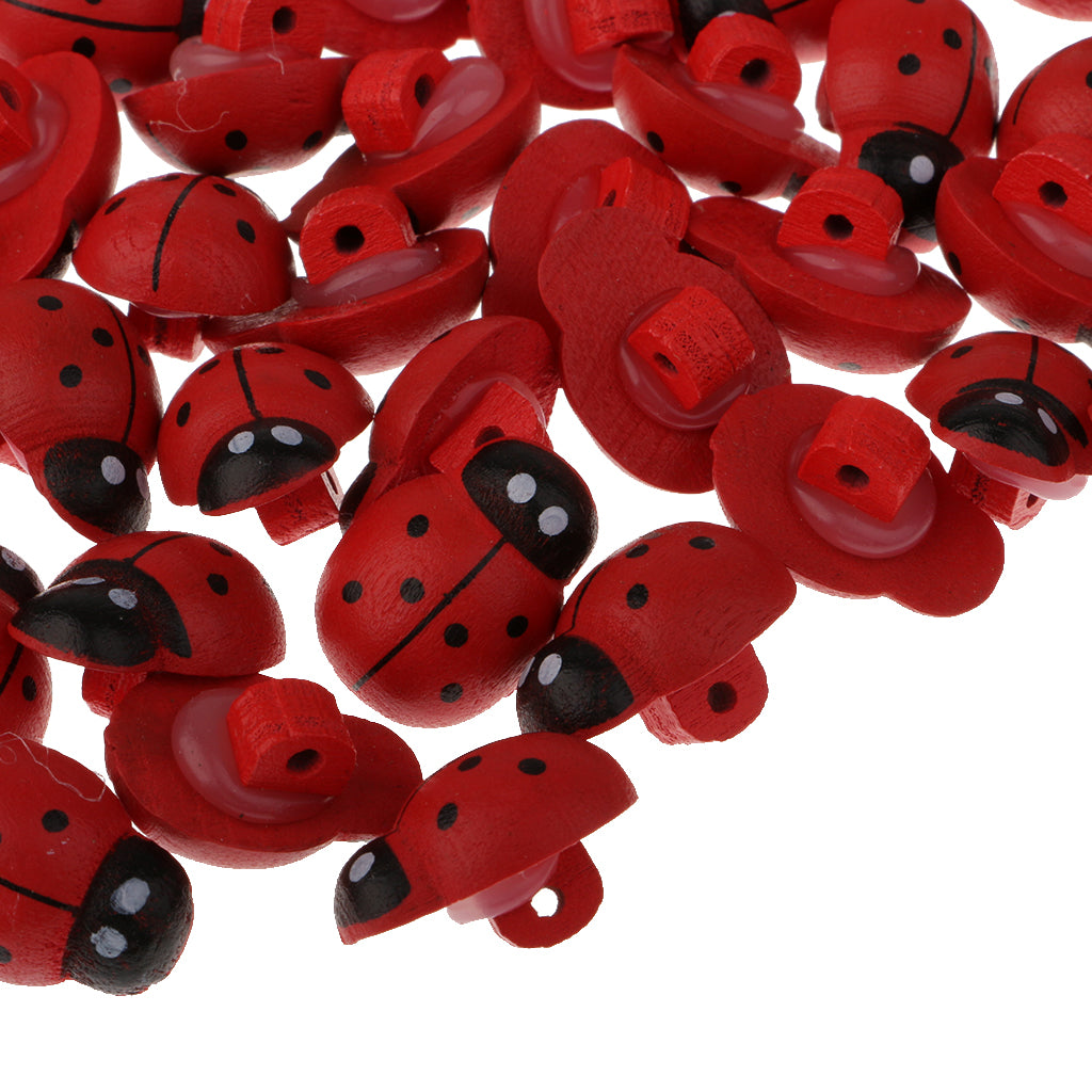 Maxbell 50 Pieces Ladybird Shape Wooden Shank Buttons for DIY Craft Sewing Decoration Red