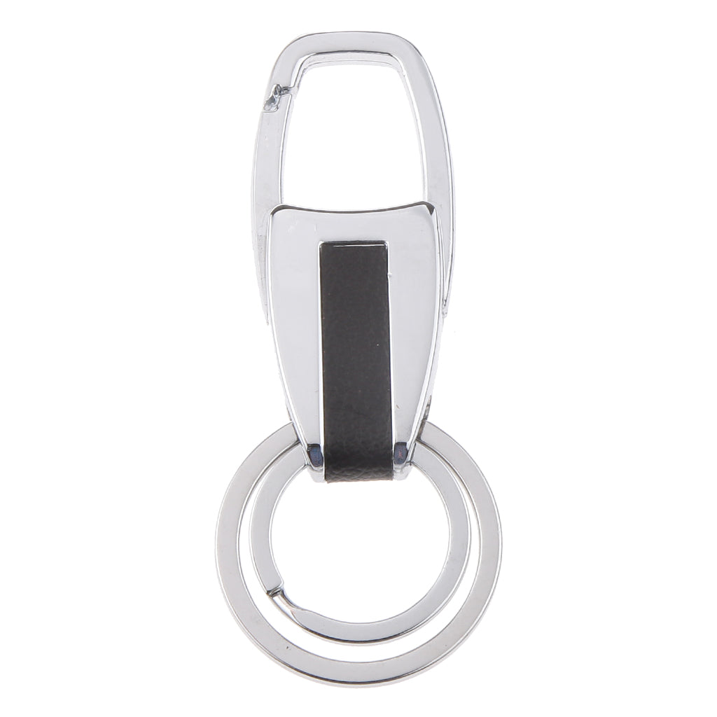 Maxbell Alloy Metal Car Double Loop Waist Hanging Keeper Key Ring Steel Color